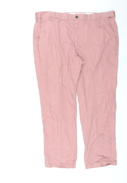 Marks and Spencer Mens Pink Cotton Trousers Size 42 in L28 in Regular Zip