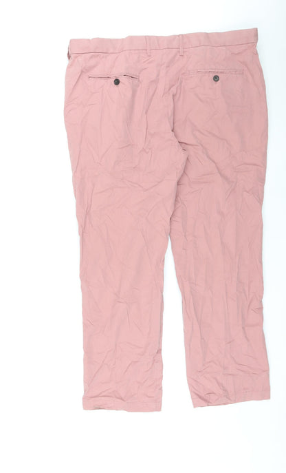 Marks and Spencer Mens Pink Cotton Trousers Size 42 in L28 in Regular Zip