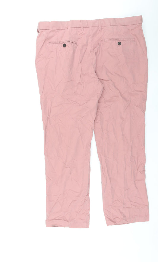 Marks and Spencer Mens Pink Cotton Trousers Size 42 in L28 in Regular Zip