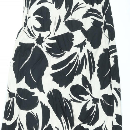 Marks and Spencer Womens Black Floral Cotton Maxi Size 8 Round Neck Button