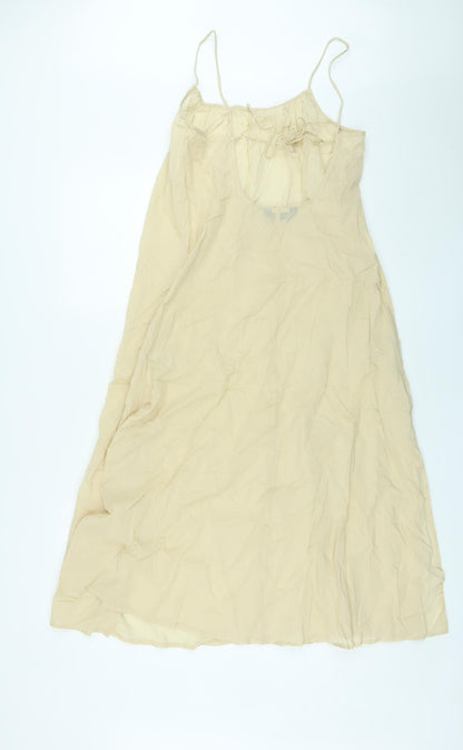 Marks and Spencer Womens Beige Cotton A-Line Size 12 Round Neck Pullover - Open Back, Sheer