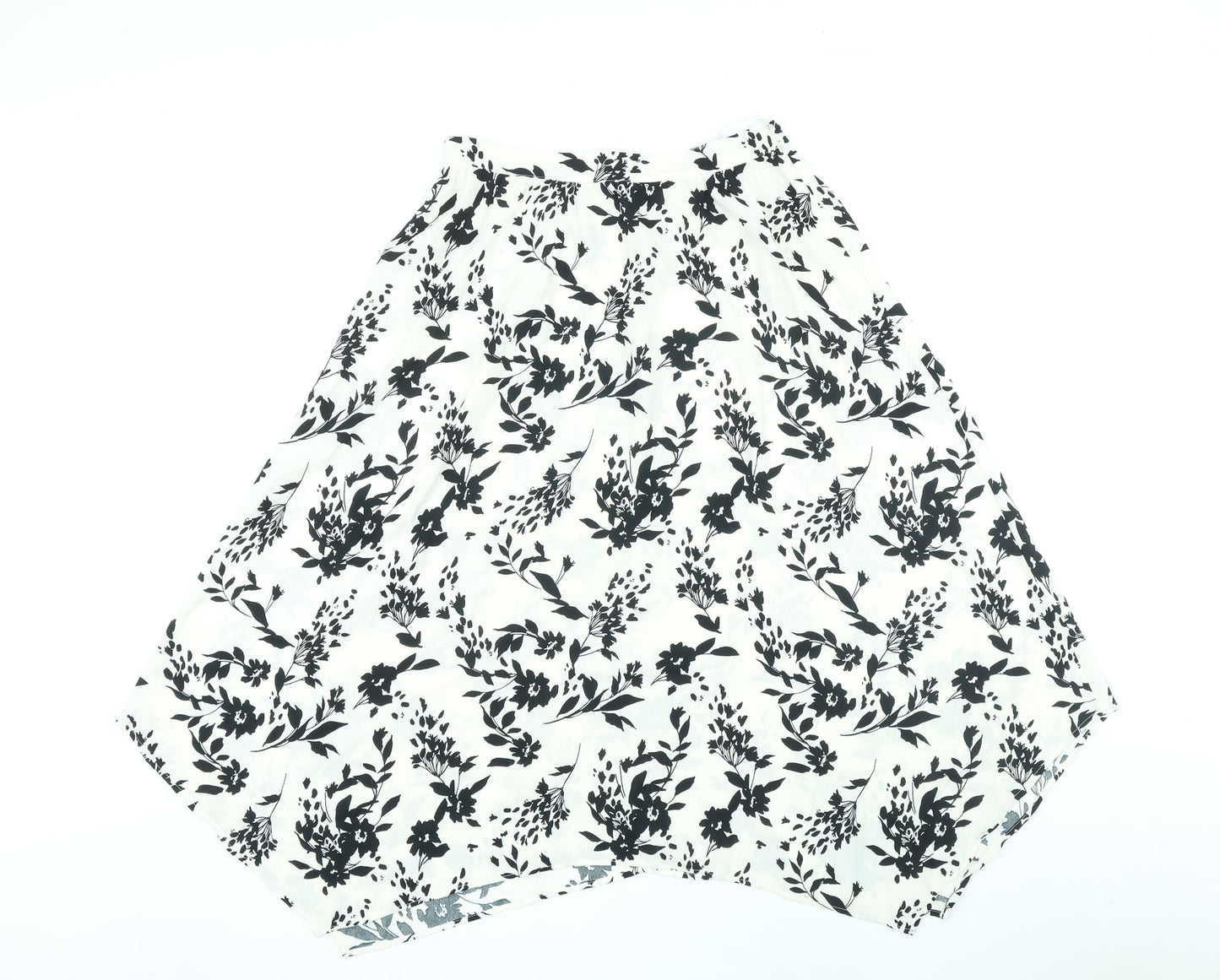 Marks and Spencer Womens Ivory Floral Polyester A-Line Skirt Size 10 Zip