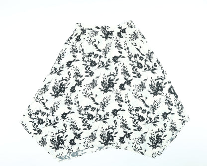 Marks and Spencer Womens Ivory Floral Polyester A-Line Skirt Size 10 Zip