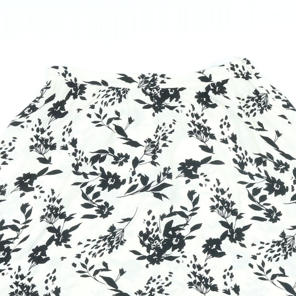 Marks and Spencer Womens Ivory Floral Polyester A-Line Skirt Size 10 Zip