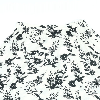 Marks and Spencer Womens Ivory Floral Polyester A-Line Skirt Size 10 Zip