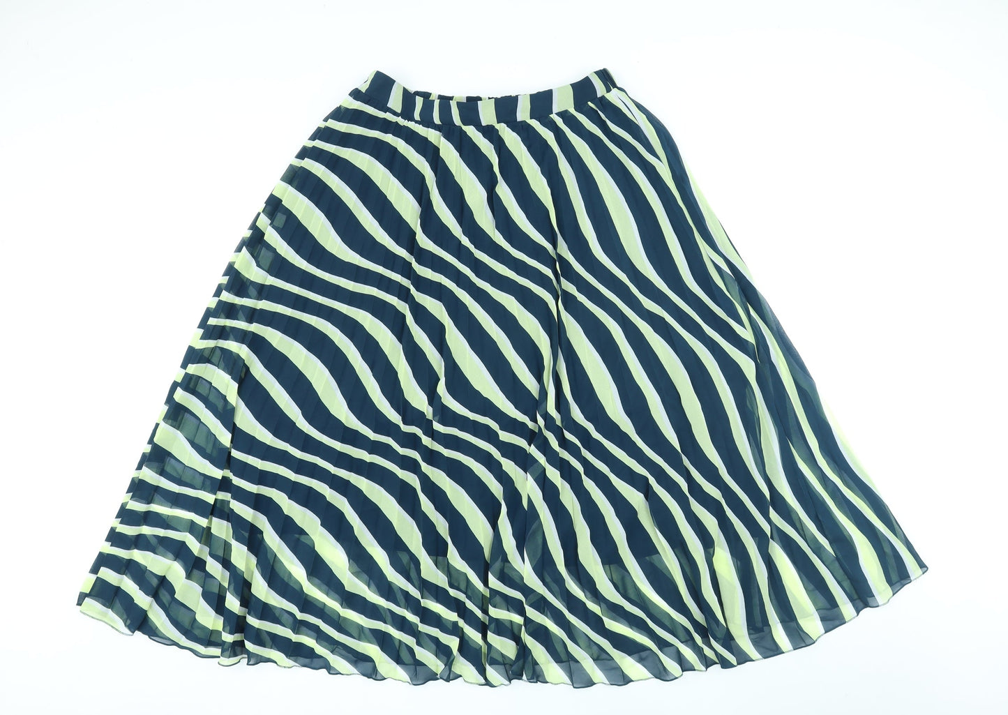 Marks and Spencer Womens Green Striped Polyester A-Line Skirt Size 12