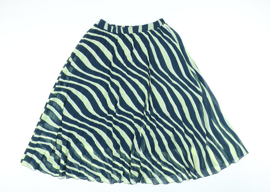 Marks and Spencer Womens Green Striped Polyester A-Line Skirt Size 12
