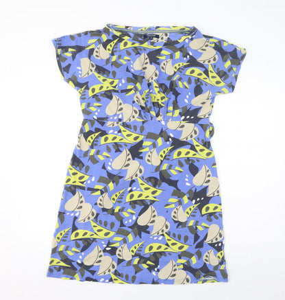 Maine New England Womens Blue Floral Cotton T-Shirt Dress Size 14 Round Neck Pullover