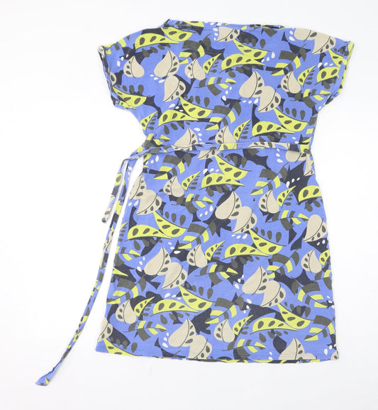 Maine New England Womens Blue Floral Cotton T-Shirt Dress Size 14 Round Neck Pullover