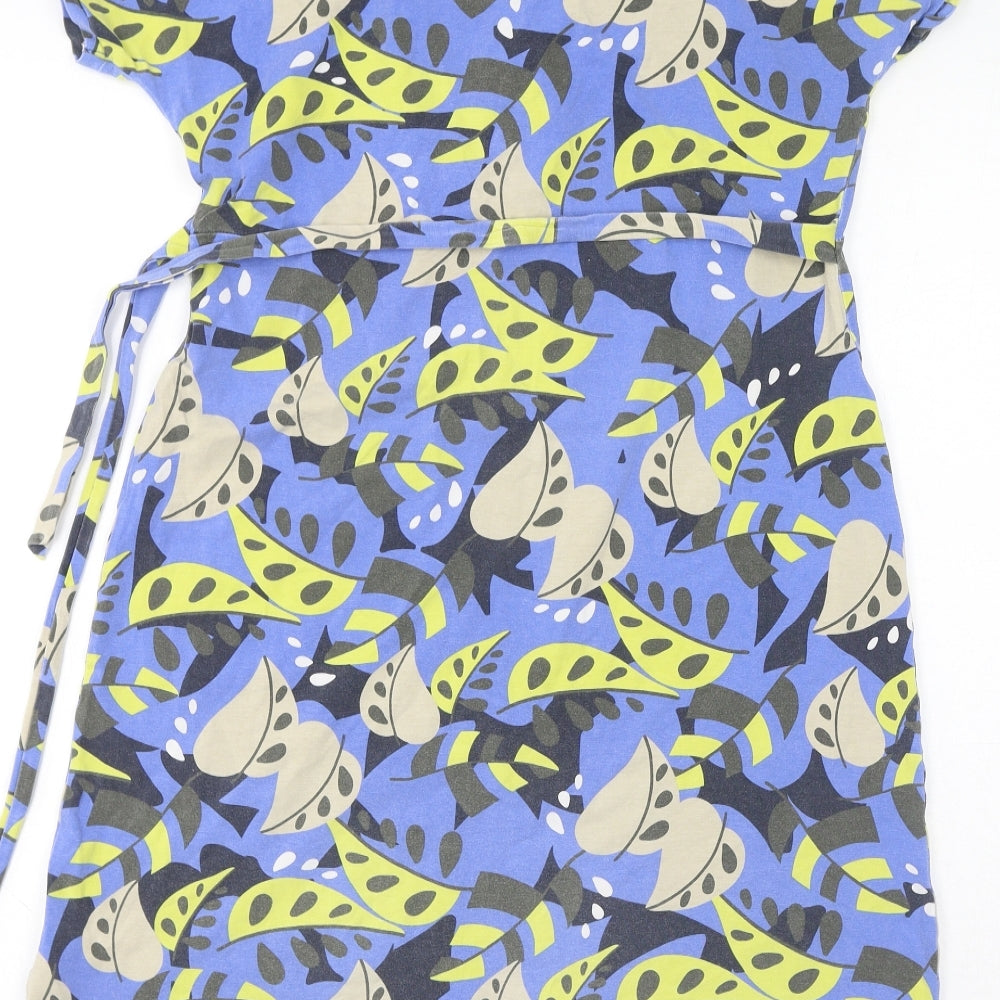 Maine New England Womens Blue Floral Cotton T-Shirt Dress Size 14 Round Neck Pullover