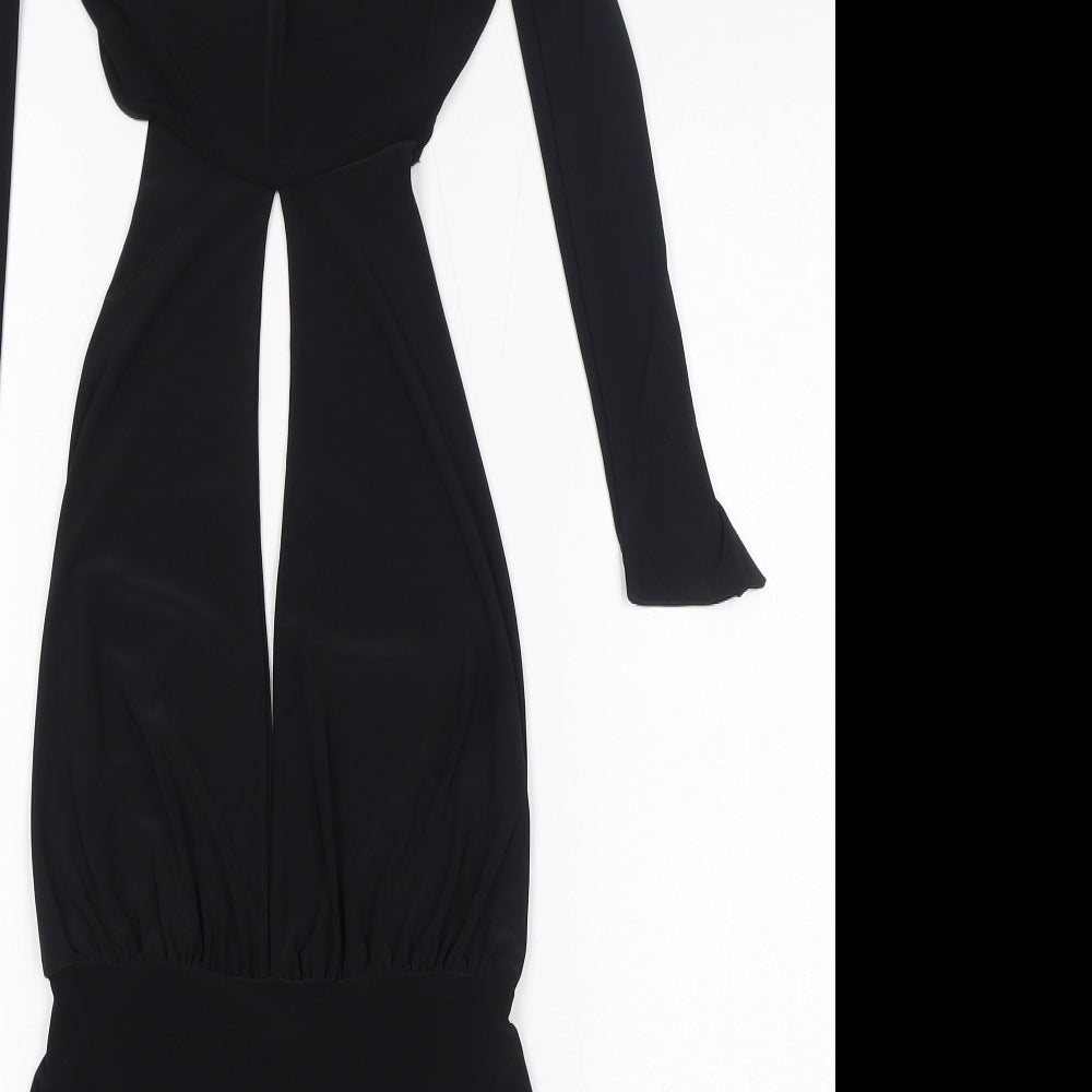 PRETTYLITTLETHING Womens Black Polyester Bodycon Size 6 Halter Tie - Keyhole Neck, Open Back