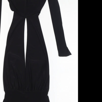 PRETTYLITTLETHING Womens Black Polyester Bodycon Size 6 Halter Tie - Keyhole Neck, Open Back