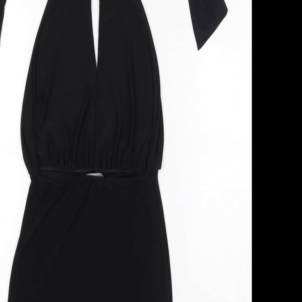 PRETTYLITTLETHING Womens Black Polyester Bodycon Size 6 Halter Tie - Keyhole Neck, Open Back
