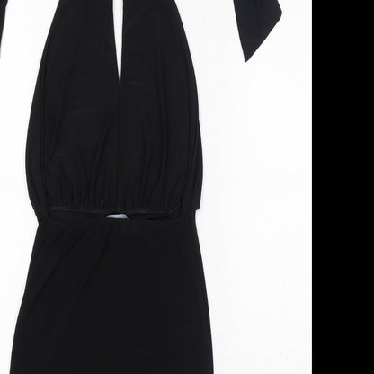 PRETTYLITTLETHING Womens Black Polyester Bodycon Size 6 Halter Tie - Keyhole Neck, Open Back