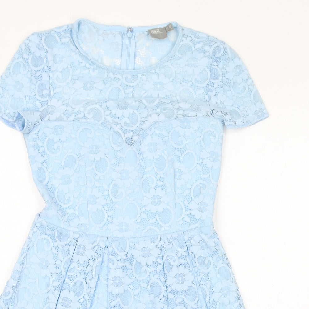 ASOS Womens Blue Polyester A-Line Size 10 Round Neck Zip