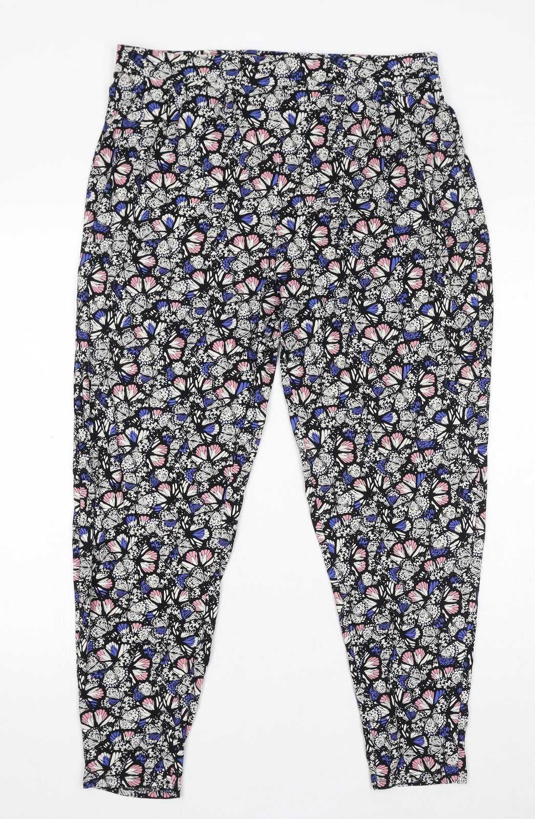 Authentic Womens Multicoloured Geometric Viscose Trousers Size 16 L28 in Regular - Butterfly Print