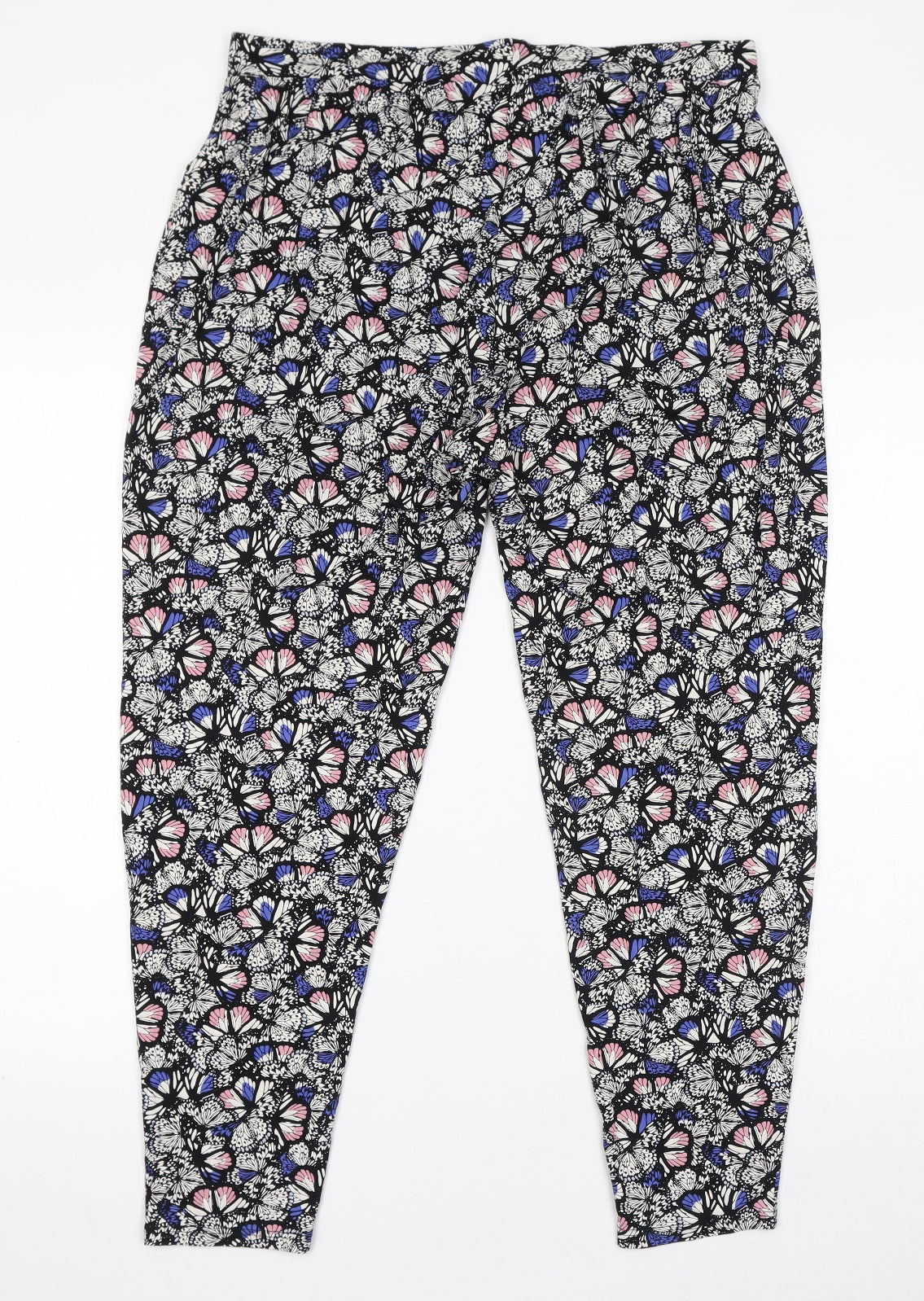Authentic Womens Multicoloured Geometric Viscose Trousers Size 16 L28 in Regular - Butterfly Print