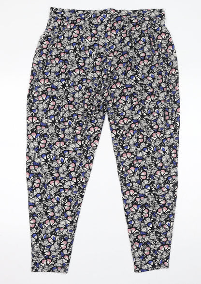 Authentic Womens Multicoloured Geometric Viscose Trousers Size 16 L28 in Regular - Butterfly Print