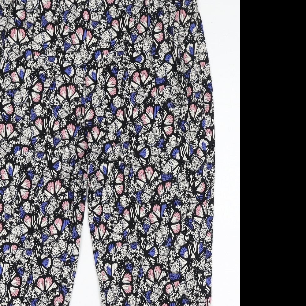 Authentic Womens Multicoloured Geometric Viscose Trousers Size 16 L28 in Regular - Butterfly Print