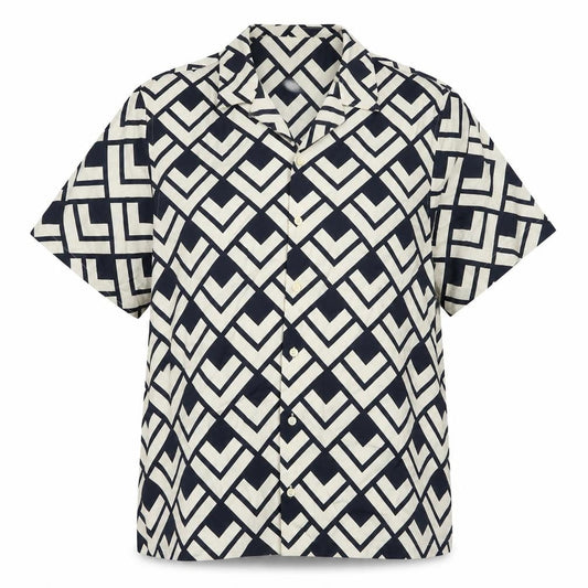 Autograph Womens Black Geometric Viscose Basic Button-Up Size L Collared - Unisex