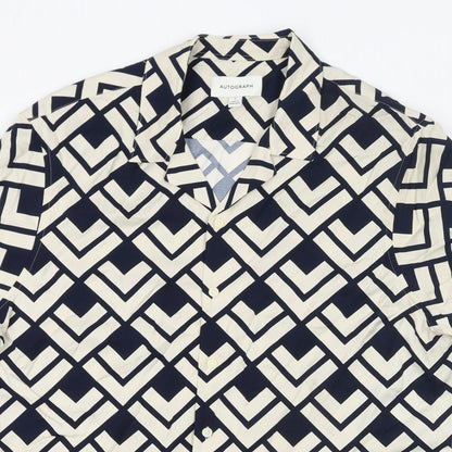 Autograph Womens Black Geometric Viscose Basic Button-Up Size L Collared - Unisex