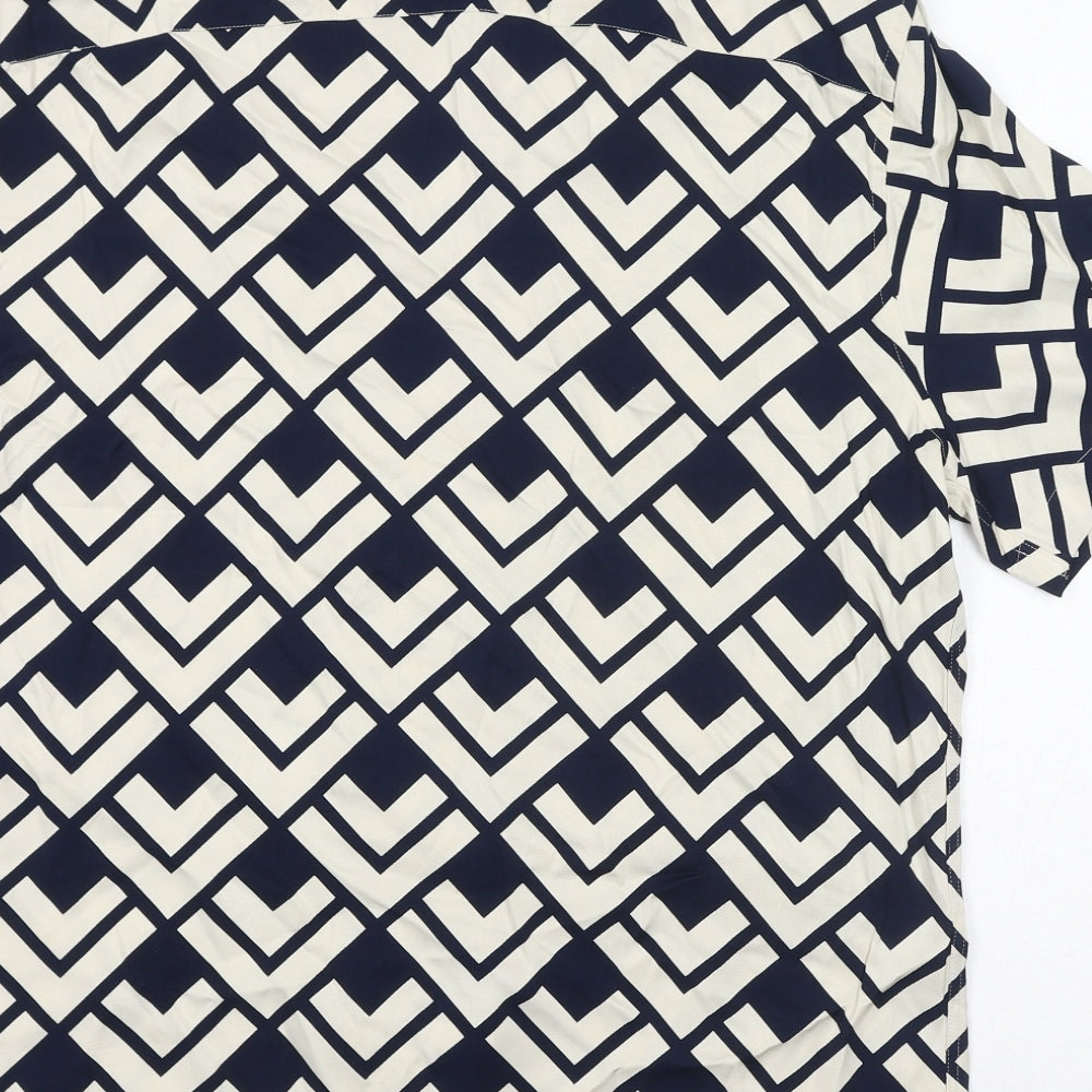 Autograph Womens Black Geometric Viscose Basic Button-Up Size L Collared - Unisex