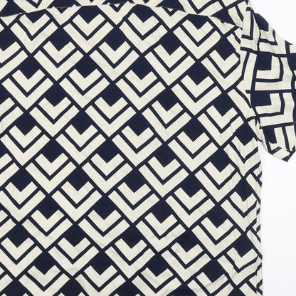 Autograph Womens Black Geometric Viscose Basic Button-Up Size L Collared - Unisex