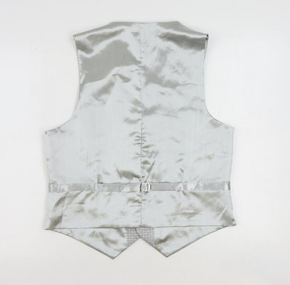 1860 Menswear Mens Silver Geometric Polyester Jacket Suit Waistcoat Size 36 Regular