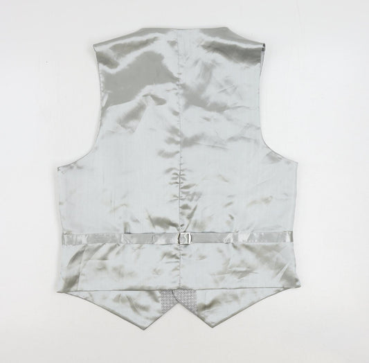 1860 Menswear Mens Silver Geometric Polyester Jacket Suit Waistcoat Size 36 Regular