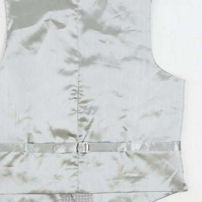 1860 Menswear Mens Silver Geometric Polyester Jacket Suit Waistcoat Size 36 Regular