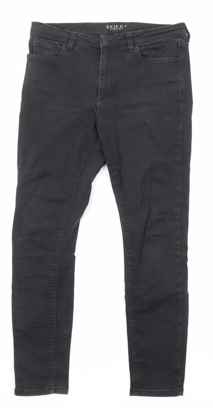 Marks and Spencer Womens Black Cotton Skinny Jeans Size 12 L27 in Regular Zip - Pockets