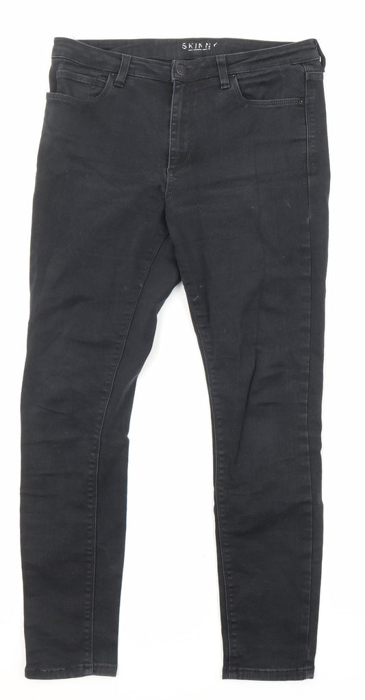 Marks and Spencer Womens Black Cotton Skinny Jeans Size 12 L27 in Regular Zip - Pockets