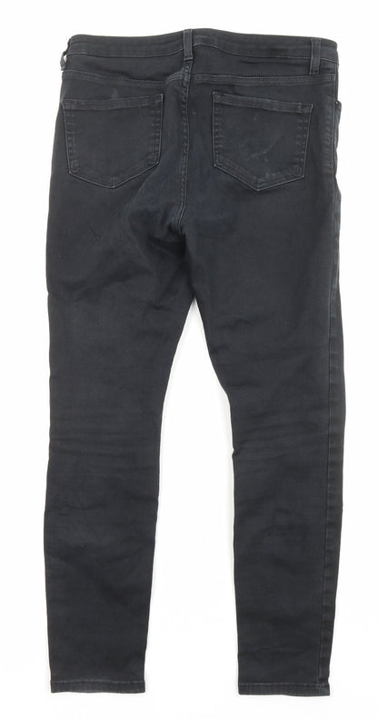 Marks and Spencer Womens Black Cotton Skinny Jeans Size 12 L27 in Regular Zip - Pockets