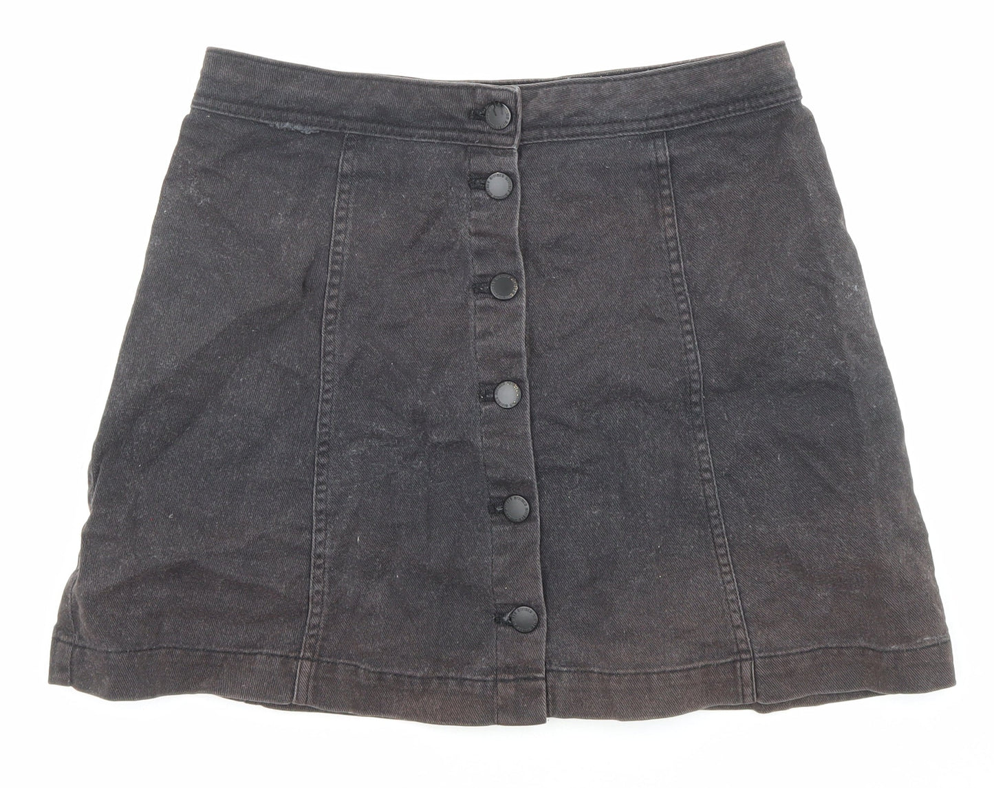Divided by H&M Womens Black Cotton A-Line Skirt Size 12 Button