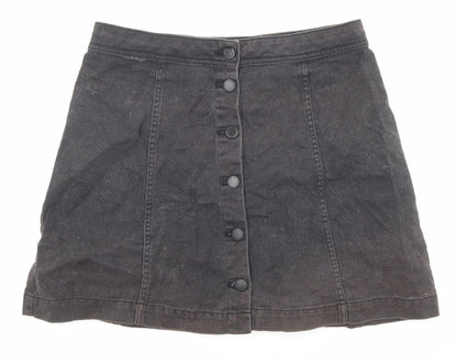 Divided by H&M Womens Black Cotton A-Line Skirt Size 12 Button