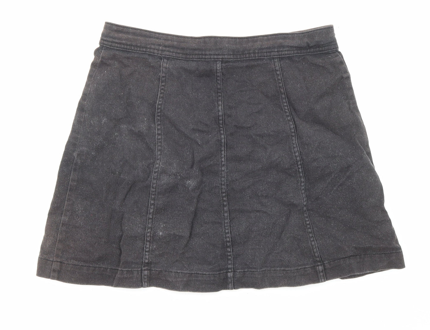Divided by H&M Womens Black Cotton A-Line Skirt Size 12 Button