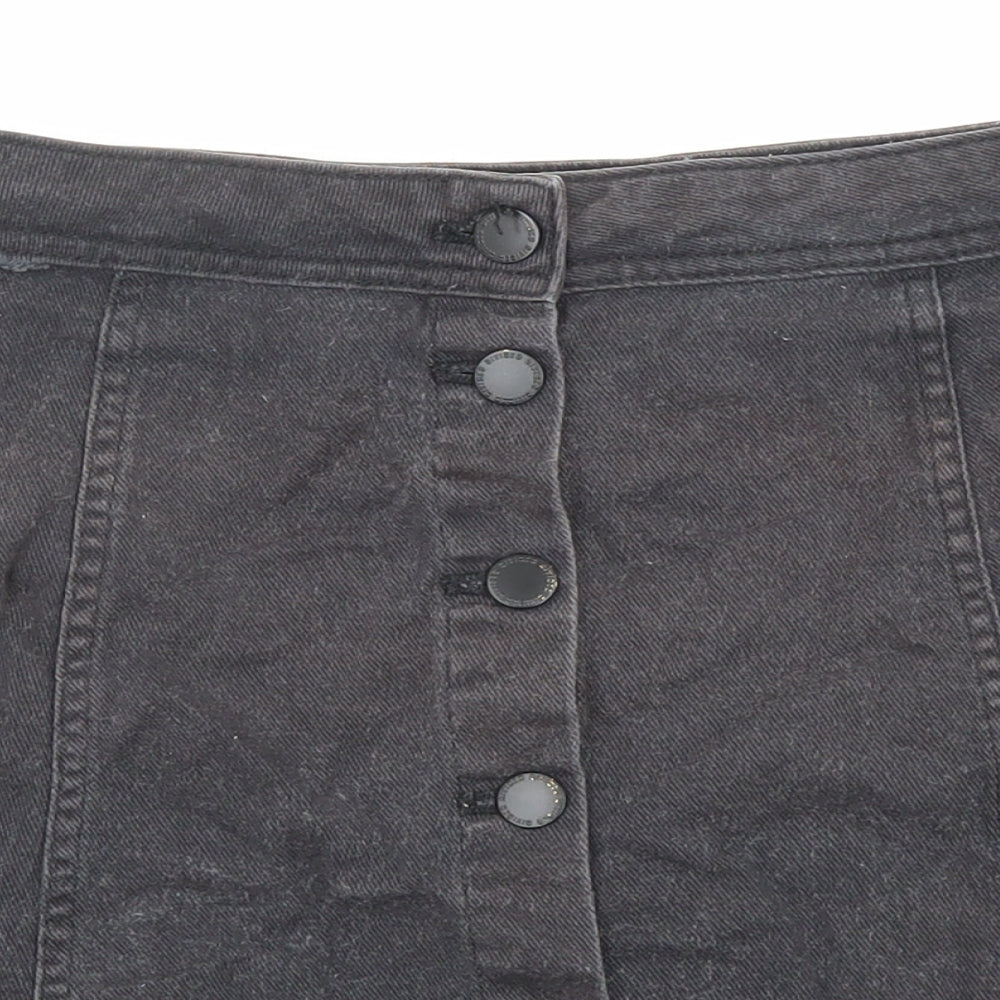 Divided by H&M Womens Black Cotton A-Line Skirt Size 12 Button
