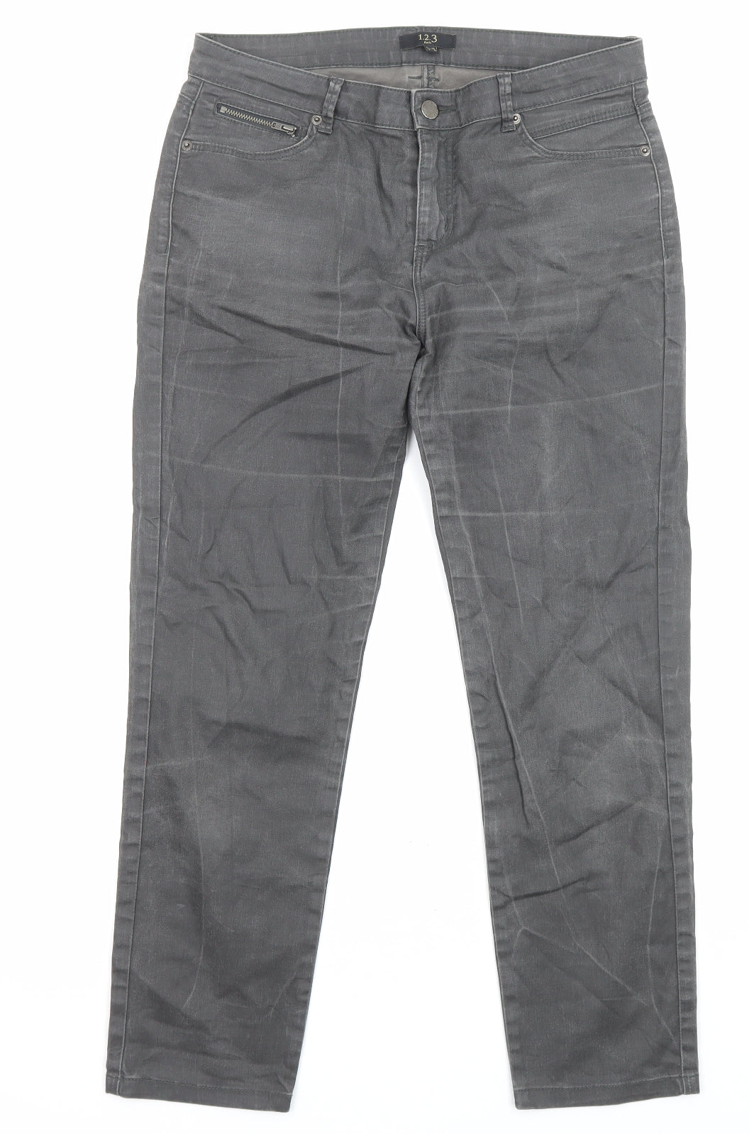 1.2.3 Paris Womens Grey Cotton Straight Jeans Size 8 L26 in Regular Zip - Pockets