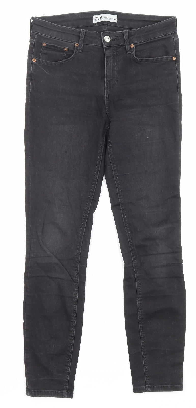 Zara Womens Black Cotton Skinny Jeans Size 10 L26 in Regular Zip - Pockets