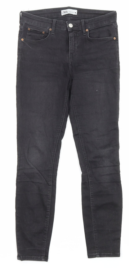 Zara Womens Black Cotton Skinny Jeans Size 10 L26 in Regular Zip - Pockets