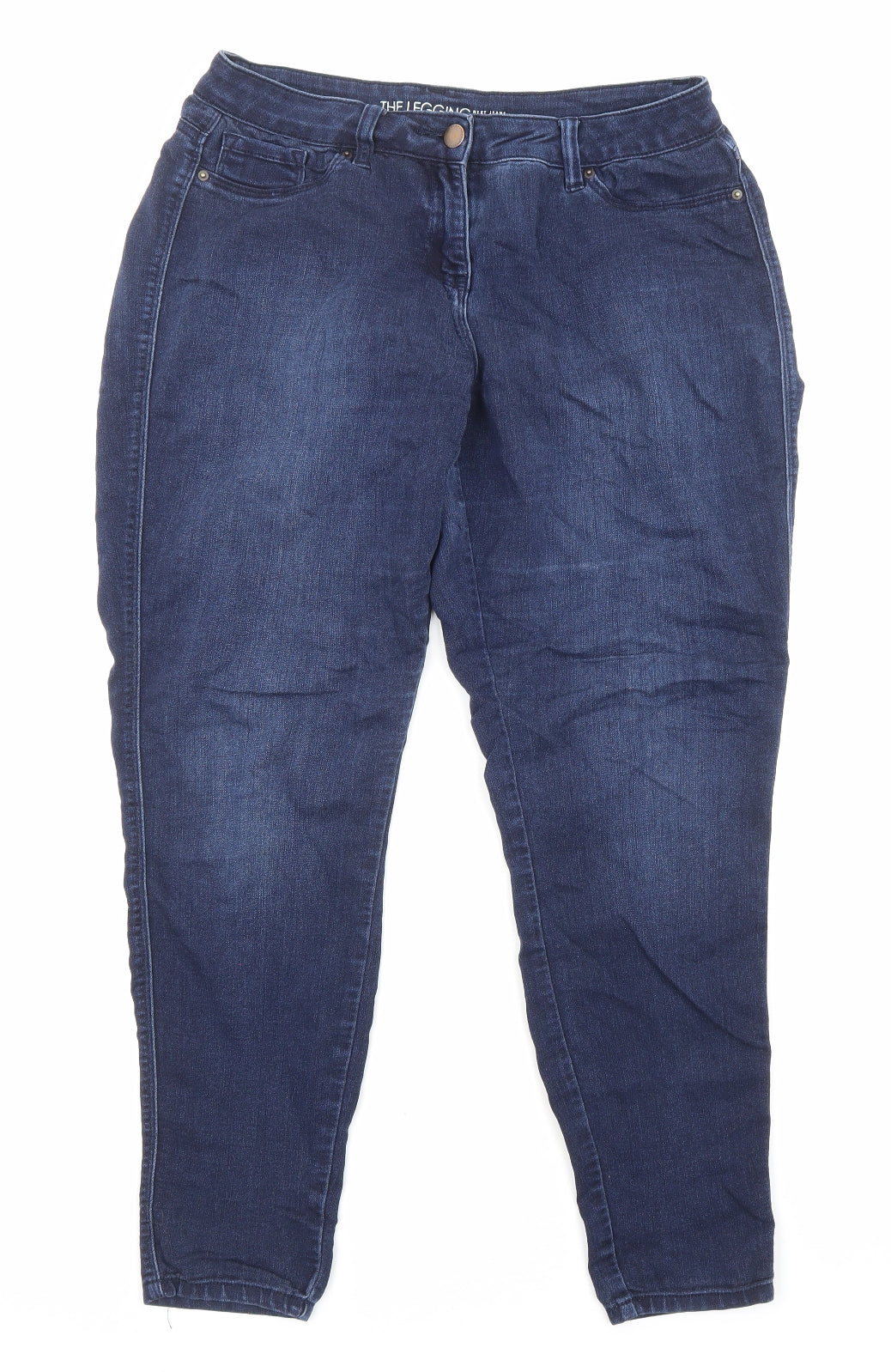 NEXT Womens Blue Cotton Straight Jeans Size 14 L27 in Regular Zip - Pockets