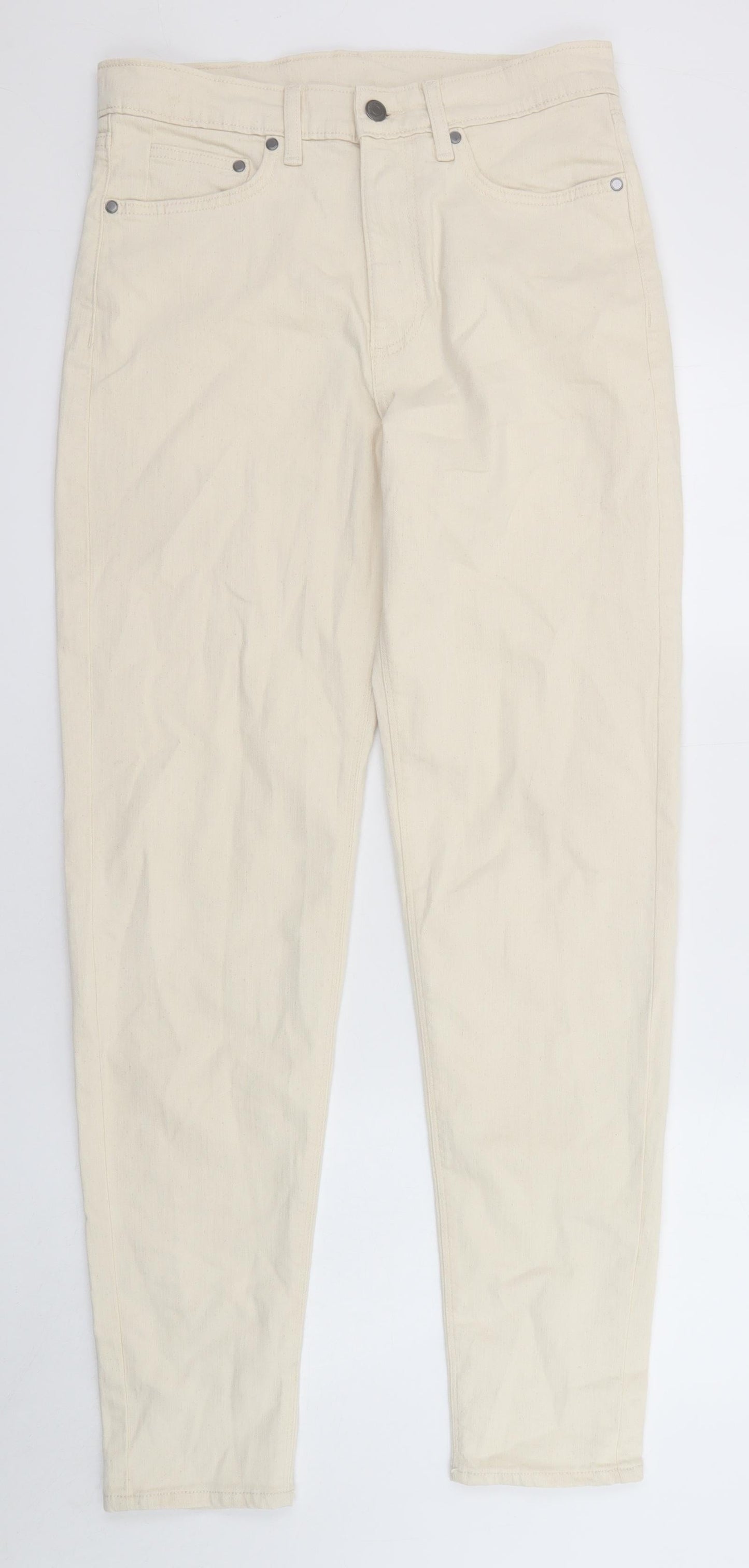 Marks and Spencer Mens Beige Cotton Straight Jeans Size 30 in L33 in Regular Zip - Pockets