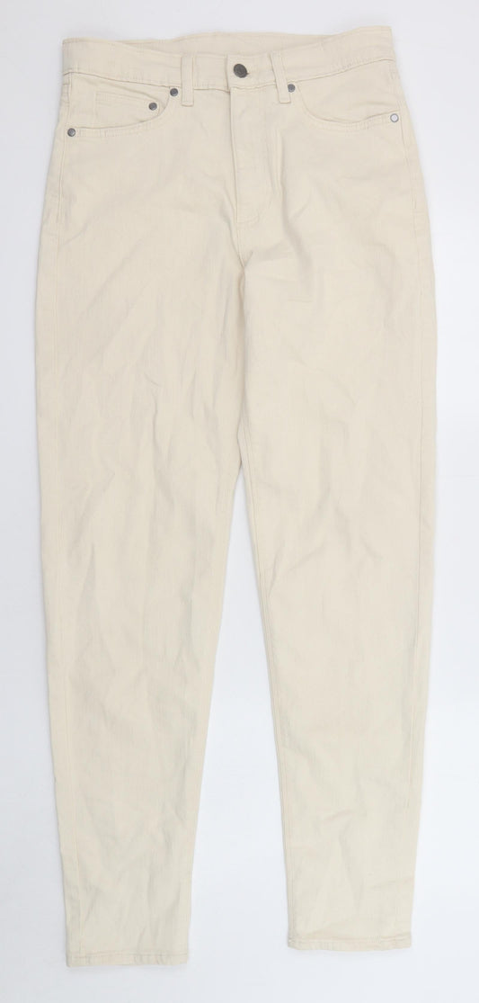 Marks and Spencer Mens Beige Cotton Straight Jeans Size 30 in L33 in Regular Zip - Pockets