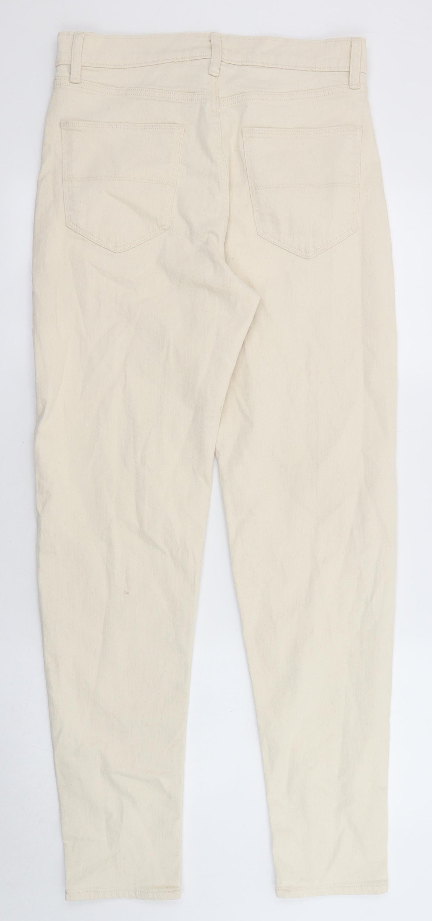 Marks and Spencer Mens Beige Cotton Straight Jeans Size 30 in L33 in Regular Zip - Pockets