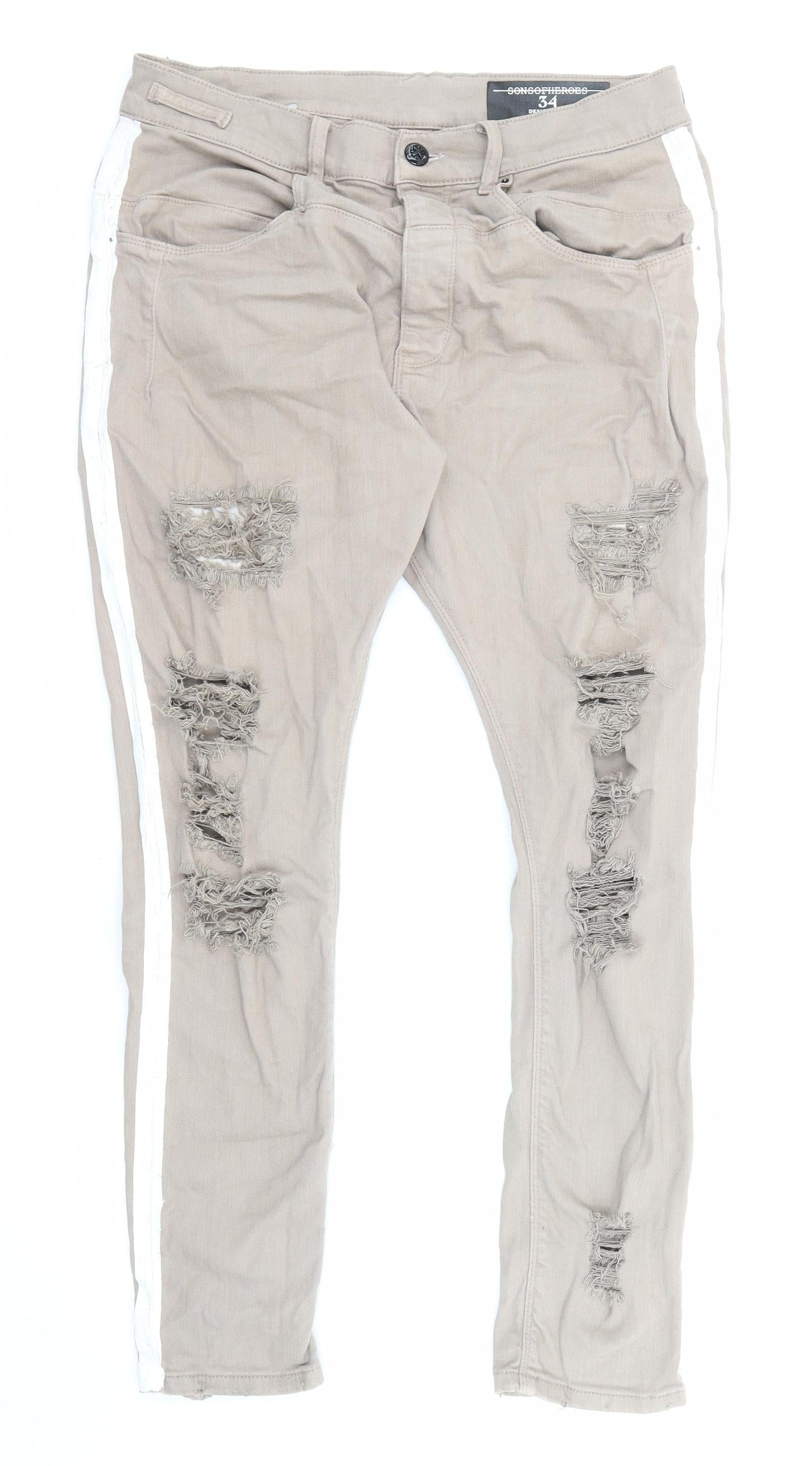 Sons Of Heroes Womens Beige Cotton Straight Jeans Size 31 in L26 in Regular Zip - Pockets