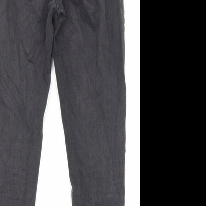 PRETTYLITTLETHING Womens Black Animal Print Cotton Straight Jeans Size 8 L25 in Regular Zip - Pockets