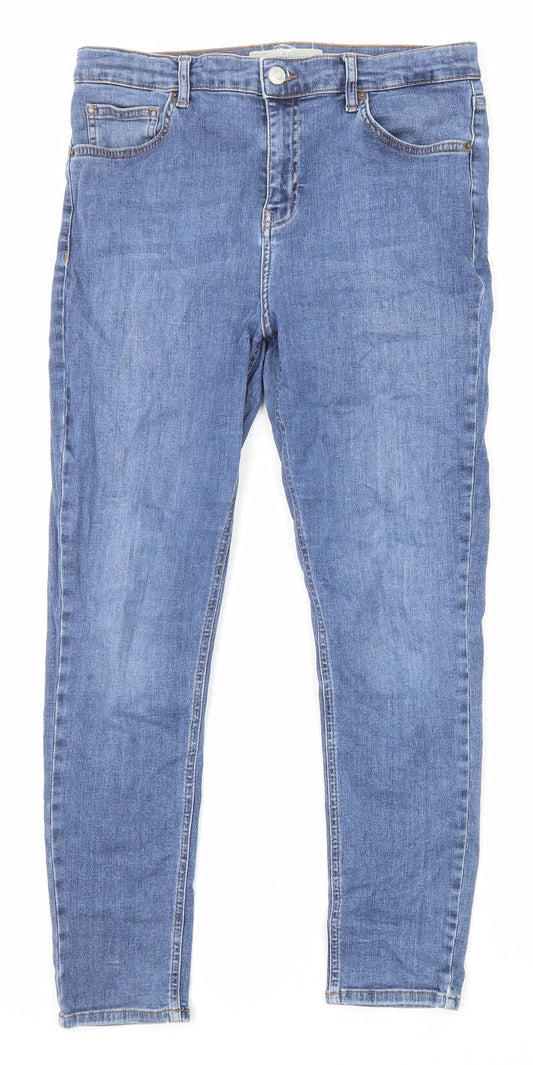 Topshop Womens Blue Cotton Straight Jeans Size 32 in L30 in Regular Zip - Pockets