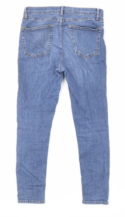 Topshop Womens Blue Cotton Straight Jeans Size 32 in L30 in Regular Zip - Pockets