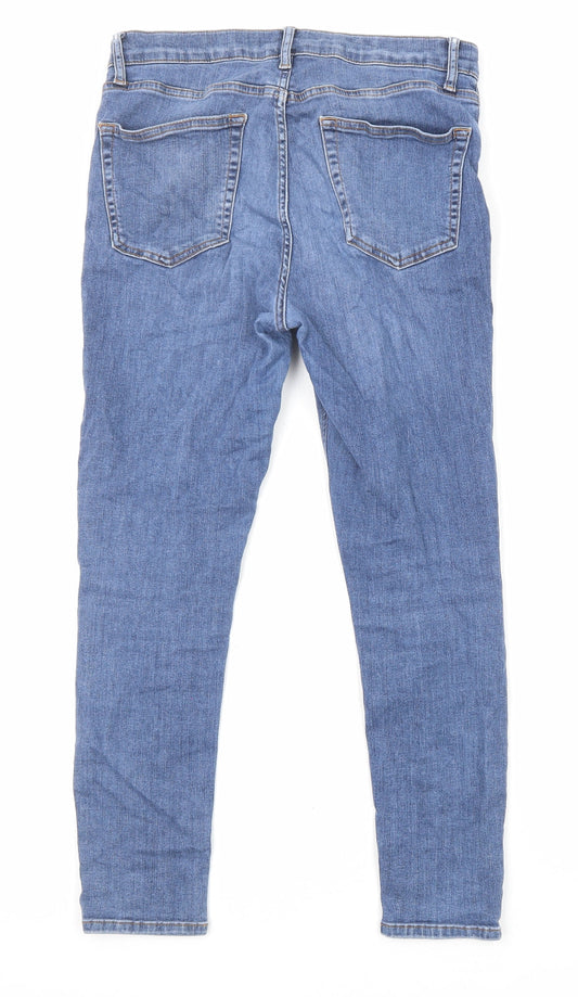 Topshop Womens Blue Cotton Straight Jeans Size 32 in L30 in Regular Zip - Pockets