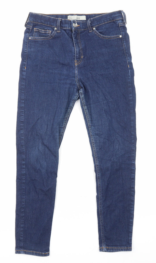 Topshop Womens Blue Cotton Skinny Jeans Size 32 in L33 in Regular Zip - Pockets